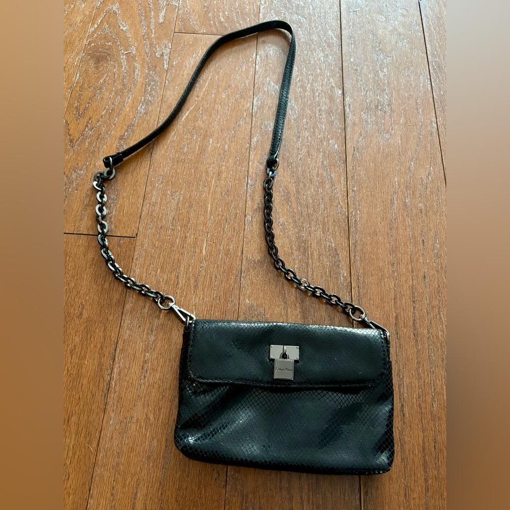 Vintage Black Snake Embossed Crossbody Shoulder Bag